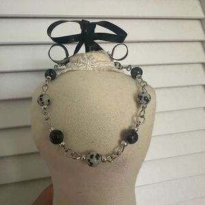 NWOT Chic Black and White Dalmatian Jasper and Lavakite Beaded Bracelet